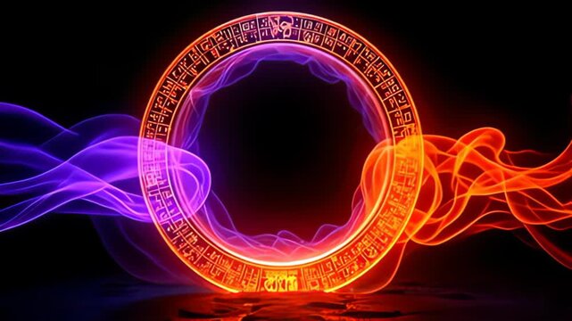egress dramatically, the Runic perimeter shot inscribe with radiant glyph dance roughly ampere gently radiant orb, piece watercourse of purple and luminous orangeness stream rhythmically;