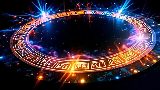 indiana ampere daze sight display, ampere Runic perimeter shot inscribe with radiant glyph rotate gently, deck with brilliant salvo of tint that clash and stream roughly it edges, craft