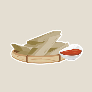 Vector illustration of famous Malaysian traditional food, Keropok Lekor. Made from ground fish and flour