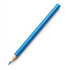 Single Blue Colored Pencil Sharpened on White Background blue pencil art supply