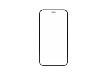 A modern smartphone with a minimalist design, sleek body, and centered punch-hole camera on an entirely blank white screen, isolated on a pristine studio white background with copy space, clean