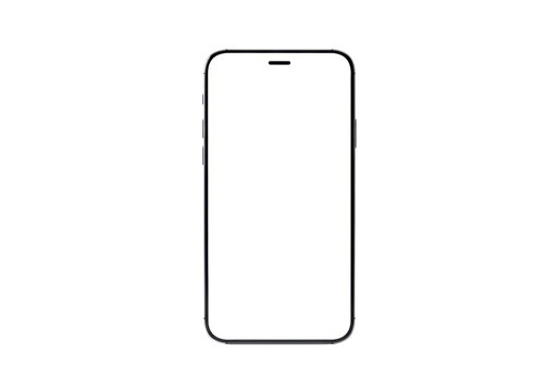 A modern smartphone with a minimalist design, sleek body, and centered punch-hole camera on an entirely blank white screen, isolated on a pristine studio white background with copy space, clean