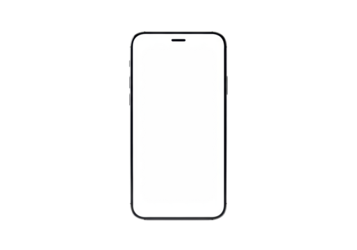 A modern smartphone with a minimalist design, sleek body, and centered punch-hole camera on an entirely blank white screen, isolated on a pristine studio white background with copy space, clean