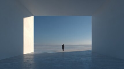 Solitary Figure in Vast Minimalist Space