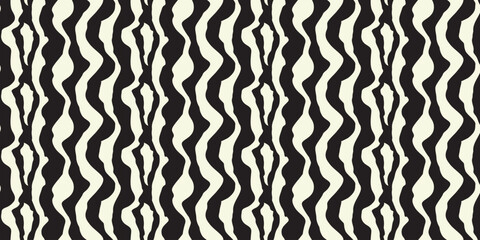  A seamless, abstract zebra print pattern with wavy black and white stripes, perfect for fashion, wild themes, or modern graphic backgrounds.