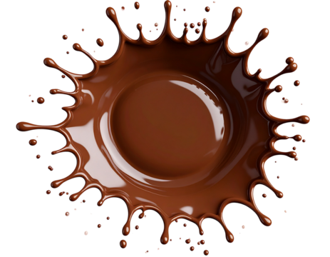 Flat Impact Style 3D Chocolate Splash Icon with Irregular Edges and Central Burst