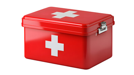 First aid kit, red cross symbol 3d rendered, isolated on transparent background