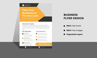 Corporate Business Modern A4 Flyers, ORANGE AND BLACK COLOR with creative editable geometric vector design templates, Informative modern layouts for promotional purposes