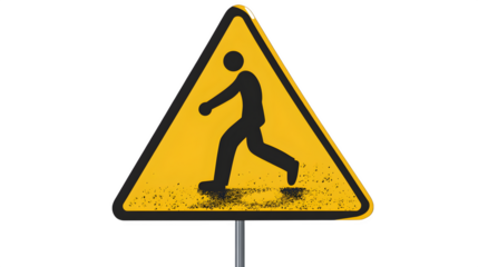 Pedestrian crossing warning sign, 3d rendered, isolated on transparent background