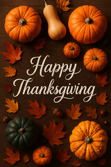 Happy thanksgiving pumpkins leaves fall autumn harvest season greeting