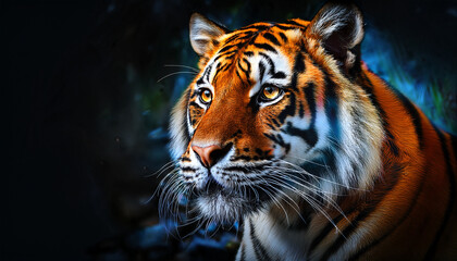 vivid tiger illustration showcasing powerful features and striking colors in a dynamic design
