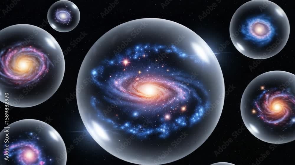 Wall mural galaxies in bubbles: multiverse concept - a mesmerizing visualization depicting multiple spiral gala