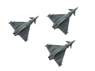 eurofighter typhoon jet fighters in flight on transparent background