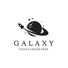 monochrome design of planet saturn with rocket isolated on white background  © Alexkava