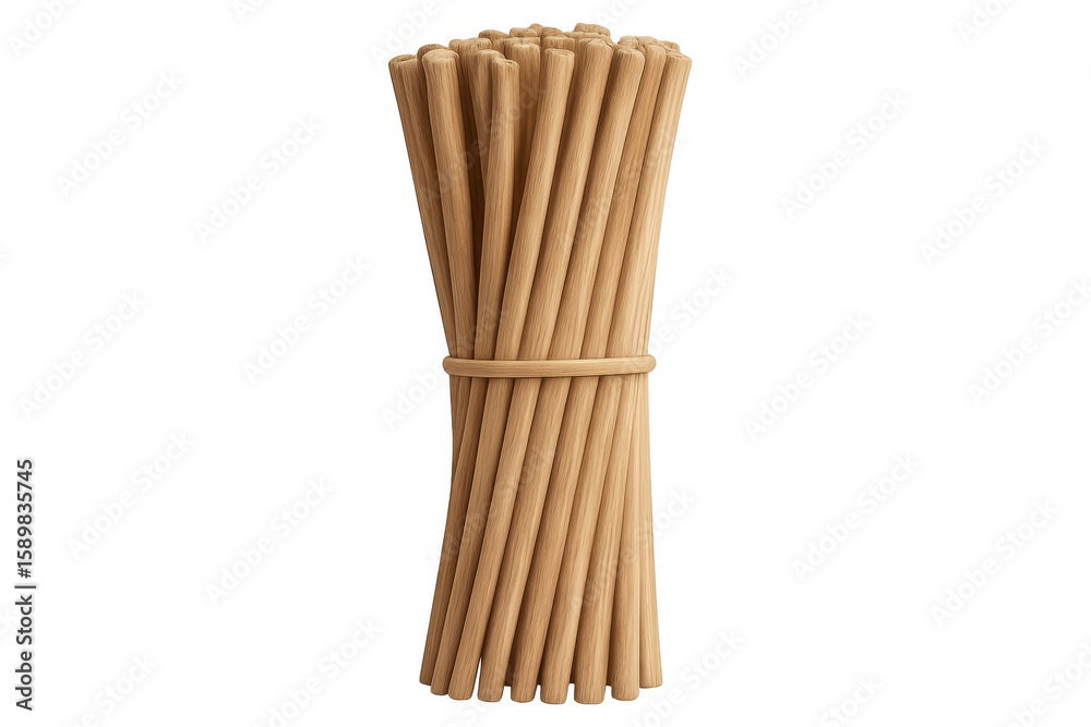 Fototapete wooden sticks bundle tightly bound with string, light brown color, realistic 3d rendering against tr