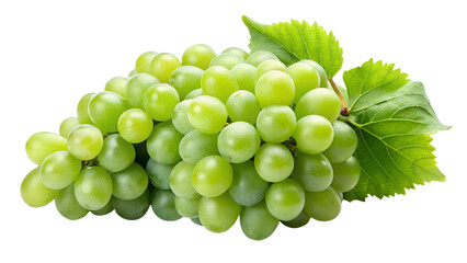 Obraz premium A luscious bunch of green grapes with vibrant leaves is isolated on transparent background, ready to be enjoyed
