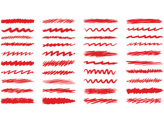 Red Marker Scribble Line Set Isolated on White Background

