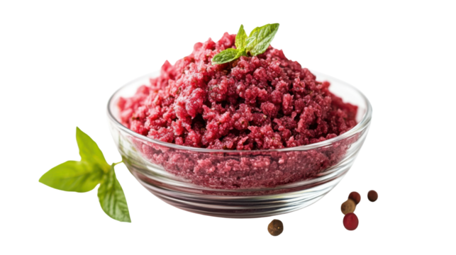 raw minced meat on white background