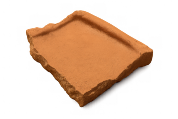 Terracotta roof tile fragment displaying weathered surface texture, highlighting architectural heritage against transparent isolated background