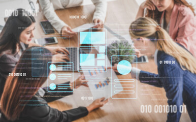 UI UX mockup showing application layout, structure, and code interface. UI design defines user...