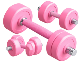  Isometric Pink Dumbbell with Matte Finish and Textured Grip, Floating with Soft Shadow, Isolated PNG