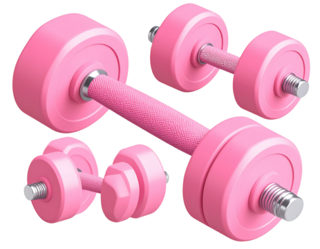  Isometric Pink Dumbbell with Matte Finish and Textured Grip, Floating with Soft Shadow, Isolated PNG