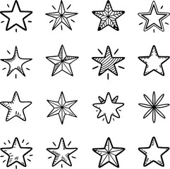 Hand drawn star doodles set isolated on a white background creative and decorative elements