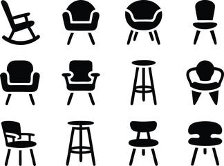 Vector illustration collection of various stylish furniture silhouettes for interior design concepts