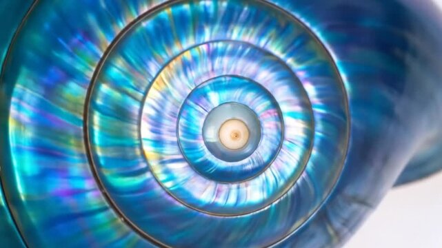 Close Up Detailed Iridescent Blue Spiral Shell
