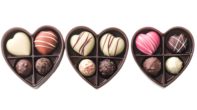 Heart-shaped chocolate box with assorted truffles and pralines