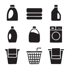 Fototapeta premium Laundry Room Icons Vector Set Of Washing Machine Detergent And Baskets