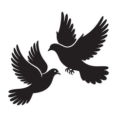 Obraz premium Two Flying Doves Vector Silhouette Illustration For Peace Symbol Or Wedding Invitation Designs