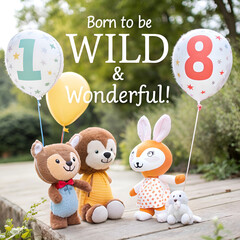 Fototapeta premium cute animals with number balloons card