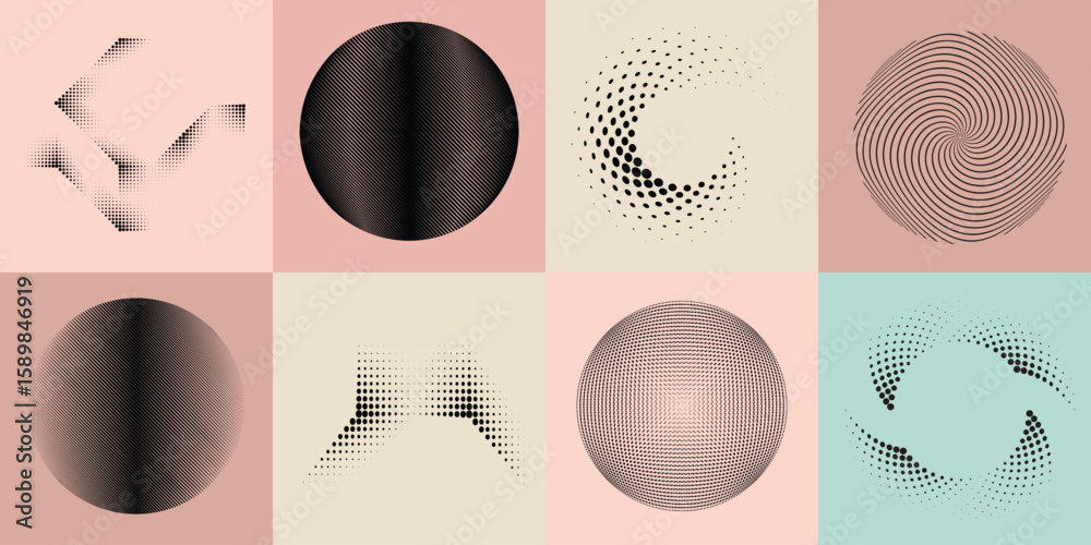 Fototapete lines and dots in circle form .rotate rounded shape vector .rotating dots form a circle .rotating an