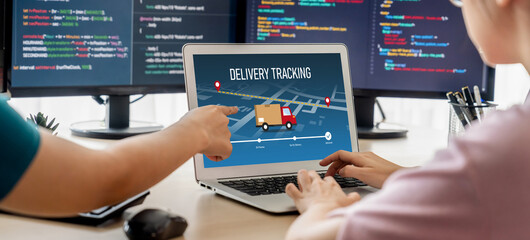 Delivery tracking system for e-commerce and brisk online business to timely goods transportation...