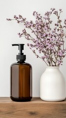 Elegant Eco Bathroom Decor with Soap Dispenser and Flowers