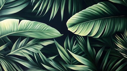 Lush Tropical Green Leaves Botanical Painting