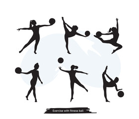 vector woman doing exercise with gymnastic ball