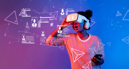 A user in virtual reality explores concepts of cybersecurity, focusing on identity protection and...