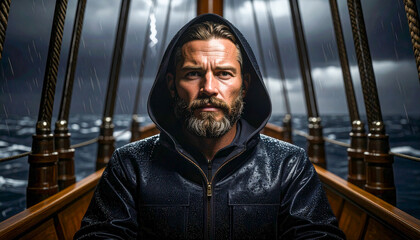Portrait of a Rugged Seafarer at Sea on a Stormy Day 162