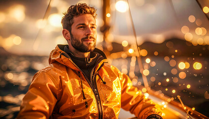 Portrait of a Rugged Seafarer at Sea on a Stormy Day 190