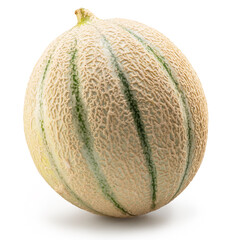 Cantaloupe melon and melon slice isolated on white background. File contains clipping path.