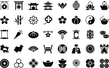 Collection of Chinese Culture Icons Symbols, Architecture, and Traditions