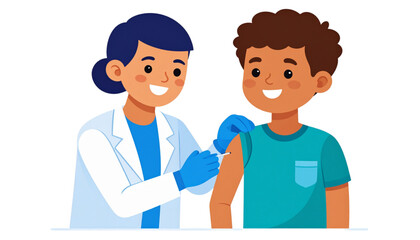 Vaccination Illustration Doctor Administering Vaccine to Child, Promoting Health and Immunity through Healthcare