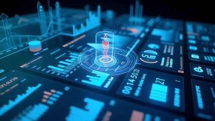 Futuristic data analytics with glowing blue graphs and charts for business intelligence solutions - Powered by Adobe