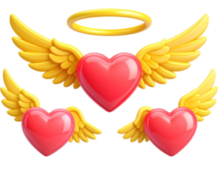 Set A stylized 3D heart with small folded yellow wings resting gently at the sides, g 233489