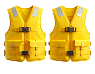  Set Floating 3D Life Jacket with Neon Glow Outline and Soft Shadow, Minimalist Maritime Icon, Transparent Background.