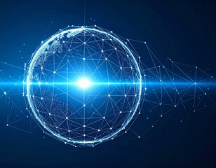 Fototapeta premium Glowing 3D sphere made of digital connections and bright light rays