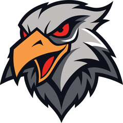 Furious vulture head mascot logo design with hunched necro elements