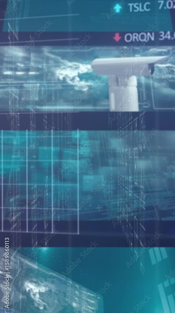 Poster animation of security padlock and data processing over computer circuit board